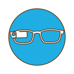 Blue glasses button signal icon, vector illustration image