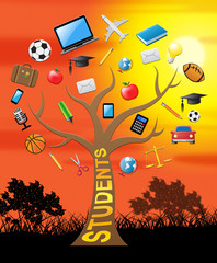 Students Tree Represents Graduate Learning 3d Illustration