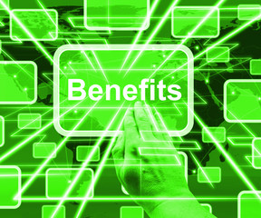 Benefits Button Showing Bonus Or Perks 3d Illustration