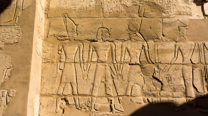 Egyptian ancient temple engravings on the wall