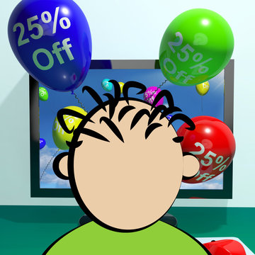 25% Off Balloons From Computer Showing Sale 3d Rendering