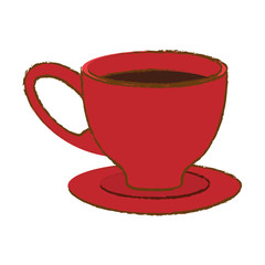 Red small coffee cup and saucer, vector illustration