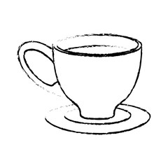 Contour small coffee cup and saucer, vector illustration