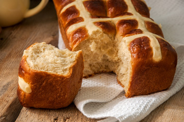 Hot Cross Buns Brioche Bread. Rustic style.