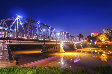 Iron bridge with twilight sky, Chiangmai in Thailand