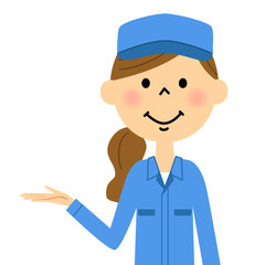  作業着の女性,案内