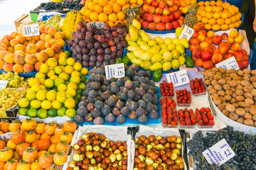 Great variety of fruits at a market in Istanbul