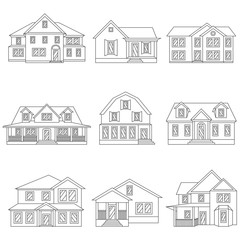 Vector illustration of houses icon black line set