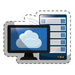 computer with web hosting or data center related icons sticker image vector illustration design 