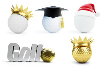 golf ball set 3d. on white background. 3d Illustrations