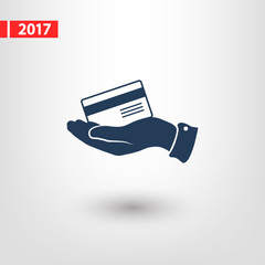 Bank credit card with hand, vector illustration. Flat design style