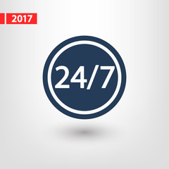 24 hours a day and 7 days a week icon, vector illustration. Flat design style 