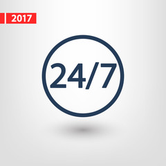24 hours a day and 7 days a week icon, vector illustration. Flat design style 