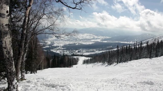 View of winter mountains and ski resort