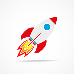 Spaceship icon in flat design. Vector illustration.