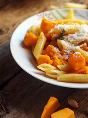 Italian food - Penne pasta with pumpkin.
