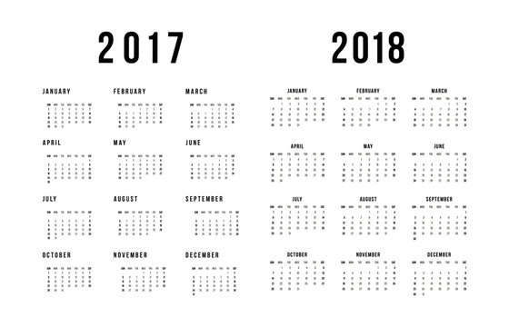 Simple calendar for 2017 and 2018 On White Background