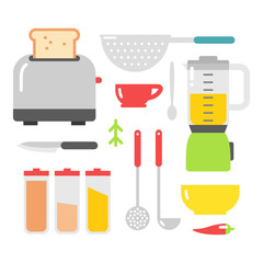 Kitchen dishes vector flat icons isolated on white background