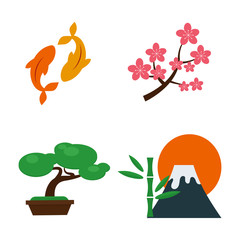 Volcano and japan landmark travel icons vector illustration.