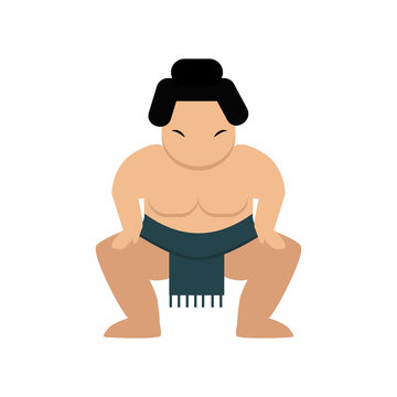 Cartoon japanese fat sumo wrestler vector illustration.