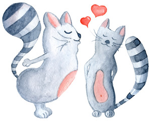 Watercolor kissing cats