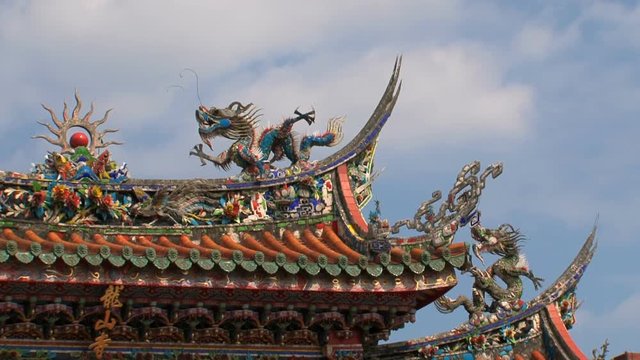 Longshan Temple roof clouds timelapse