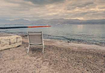 Morning at southern public beach of Eilat, Israel  