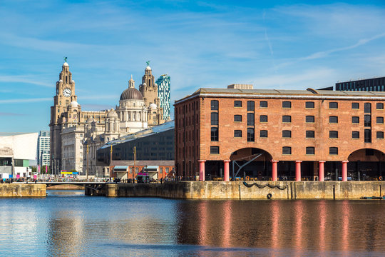 Albert Dock and Three Graces building in Liverpool