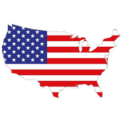 Силуэт карты Соединенных Штатов Америки в виде государственного звездно-полосатого флага. Векторная иллюстрация. - obrazy, fototapety, plakaty