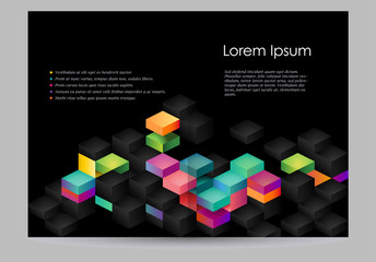 Brochure template with colorful blocks on black, eps10 vector