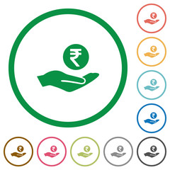 Rupee earnings flat icons with outlines