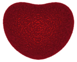 Furry red love symbolic heart isolated on white. Some glowing from inside, warm and gentle.