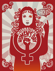 International women's day poster design, retro style, eps10 vector