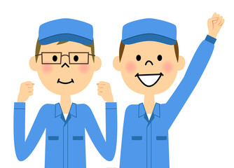  作業着の男性　仲間