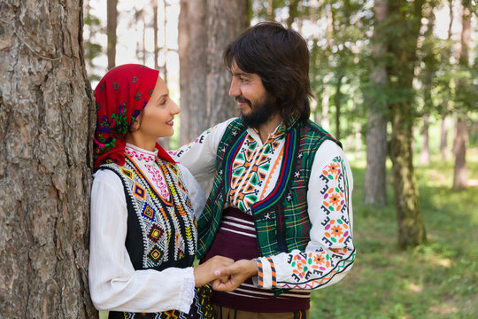 Loving couple in Bulgarian costume