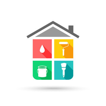 House painting concept with tool icons in flat design