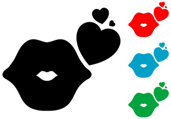 Icono plano labios con corazones varios colores