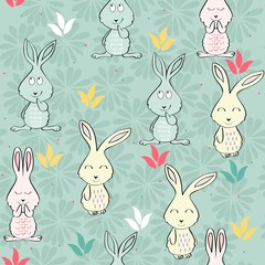 Vector seamless pattern with bunny and flowers