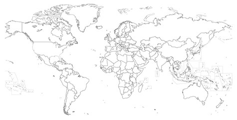 Naklejka premium political world map vector high detailed line art illustration