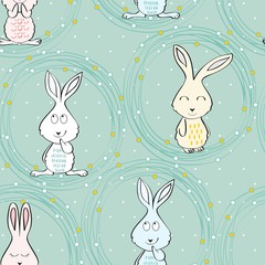 Vector seamless pattern with cartoon cute bunny