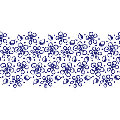 Seamless vector hand drawn floral pattern, endless border, frame with flowers, leaves. Decorative cute graphic line drawing illustration. Print for wrapping, background, fabric, decor, textile