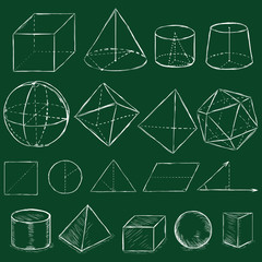 vector set of chalk sketch geometric shapes.
