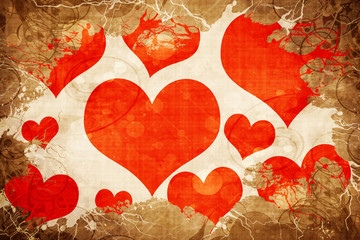 Grunge vintage Romantic hearts background