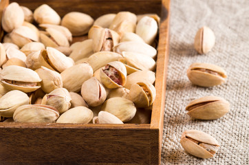 View close-up on a group of salted pistachios
