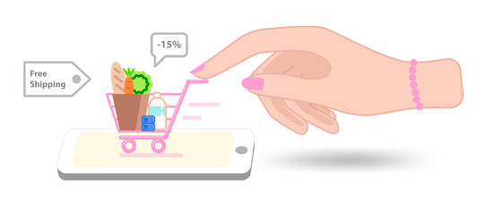 woman shopping online in mobile screen