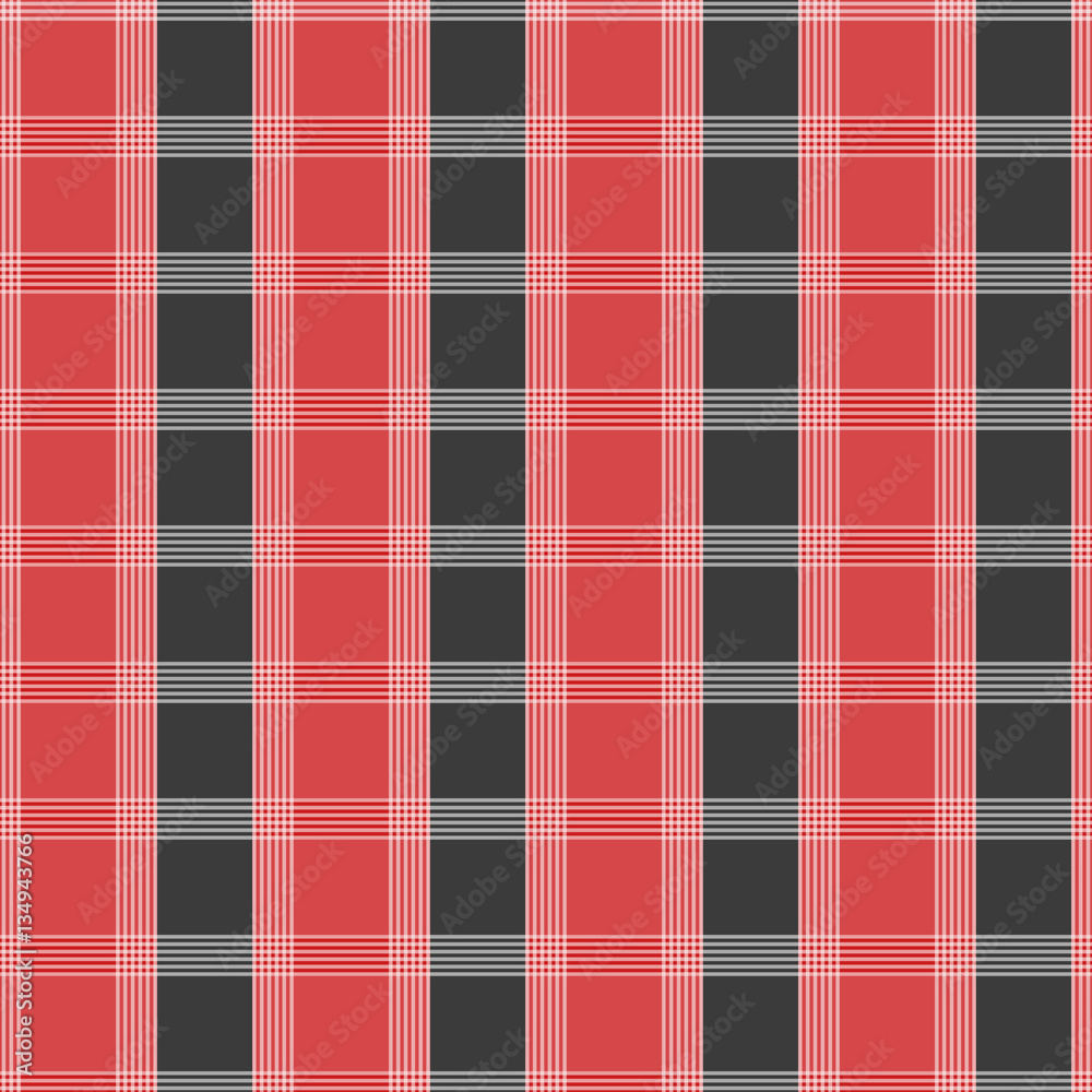 Poster Seamless tartan pattern. Red and grey kilt fabric texture. Abstract vertical and horizontal lines. Vector illustration