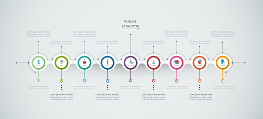 Vector infographics timeline design template with 3D paper label, integrated circles background. Blank space for content, business, infographic, diagram, digital network, flowchart, process, time line - 134943943
