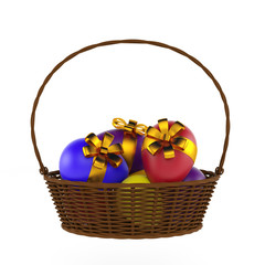 Fototapeta na wymiar Easter eggs and basket isolated. 3d render