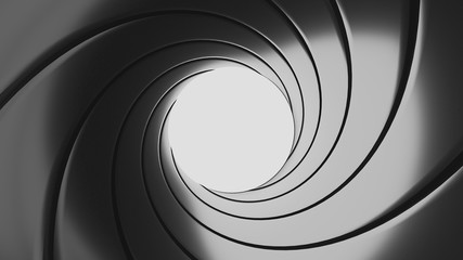 Gun barrel effect - a classic James Bond 007 theme - 3D rendering - obrazy, fototapety, plakaty
