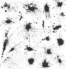 Grunge Ink Blots Brush Texture Collection Isolated on White